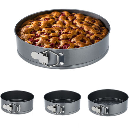 Relaxdays Set 4 Moldes Bizcocho, Redondos, 18/20/22/24 cm Ø, Acero Inoxidable, Bizcocheras Antiadherentes, Antracita (1/5)