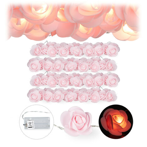 4 Guirnaldas de flores LED, 20 luces LED, Iluminación de bodas, Rosa