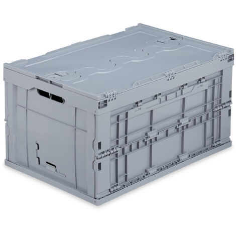 8 Cajas de Almacenaje con Tapa Plegables, 60 L de Capacidad, Plástico, 32,5 x 58,5 x 39,5 cm, Gris