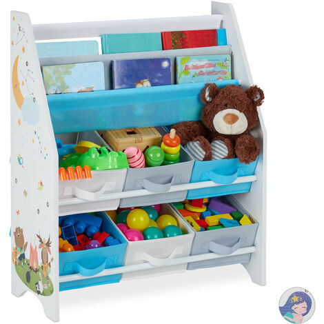 Relaxdays Estantería infantil motivo animal, 6 cajas, 2 huecos, guardar juguetes, 74 x 62 x 31,5 cm, multicolor