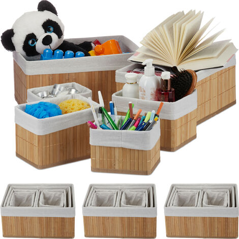 24 cestas de almacenaje, Funda de tela, Bambú, Cuadrado y rectangular,  Organizador, Marrón