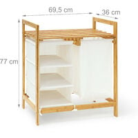 Relaxdays - cesto para la colada de bambú, estante y 3 compartimentos, aprox. 40 L, de tela blanca, 77 x 69,5 x 36 cm
