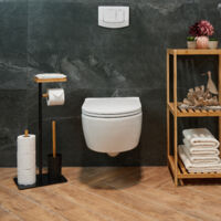 Escobillero Y Portarrollos De Pie Para Baño Relaxdays - Con Balda, Acero Inoxidable Y Base De Cristal, 66 Cm De Alto
