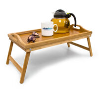 Set de 2 Bandejas para Cama, Mesita Desayuno, con Asas y Patas Plegables, Bambú y MDF, 23 x 60 x 30 cm, Hogar, Natural