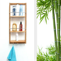 Relaxdays Estantería de Ducha Inoxidable con 3 Niveles, Bambú, Beige, 65 x  28 x 15,5 cm