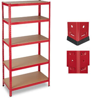 Relaxdays Estantería de almacén Capacidad de 1325 kg Cinco estantes Rojo Metal MDF 180x90x45 cm