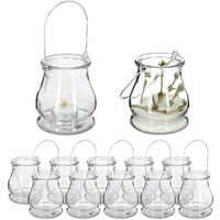 Relaxdays Set de 12 Portavelas Cristal, Asa para Colgar, Interior y  Exterior, Porta Velas de Té