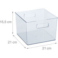 Relaxdays Organizador Nevera, Almacenaje Alimentos Frigorífico, 10x36,5x10  cm, Cajón para Cocina con Asa, Transparente