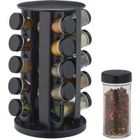 Relaxdays Especiero Giratorio con 20 Botes, con Dosificadores, Rotatorio, Soporte Especias Reutilizable de Cocina, Negro