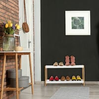 Relaxdays Organizador Calzado, 2 Niveles, para 6 Pares, Abierto, Zapatero  36 x 70 x 26 cm, MDF, Bambú, Natural y Blanco