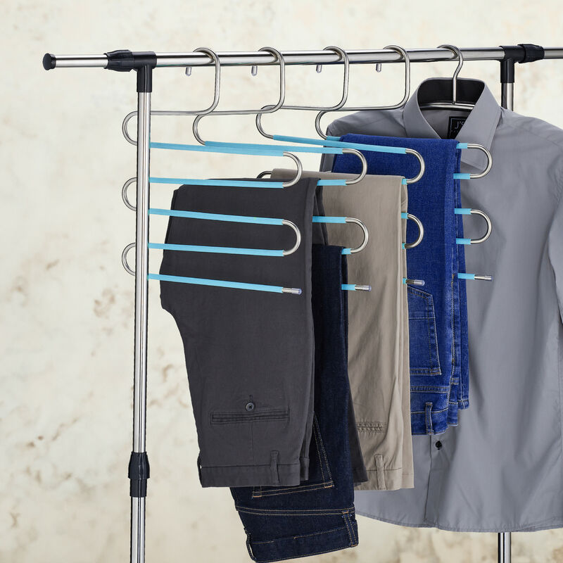 SONGMICS 3 Pack Pants Hangers, Space-Saving Multi-Bar Metal Pants Hangers, Stable with Non-Slip Padding, Swing Arms for 5