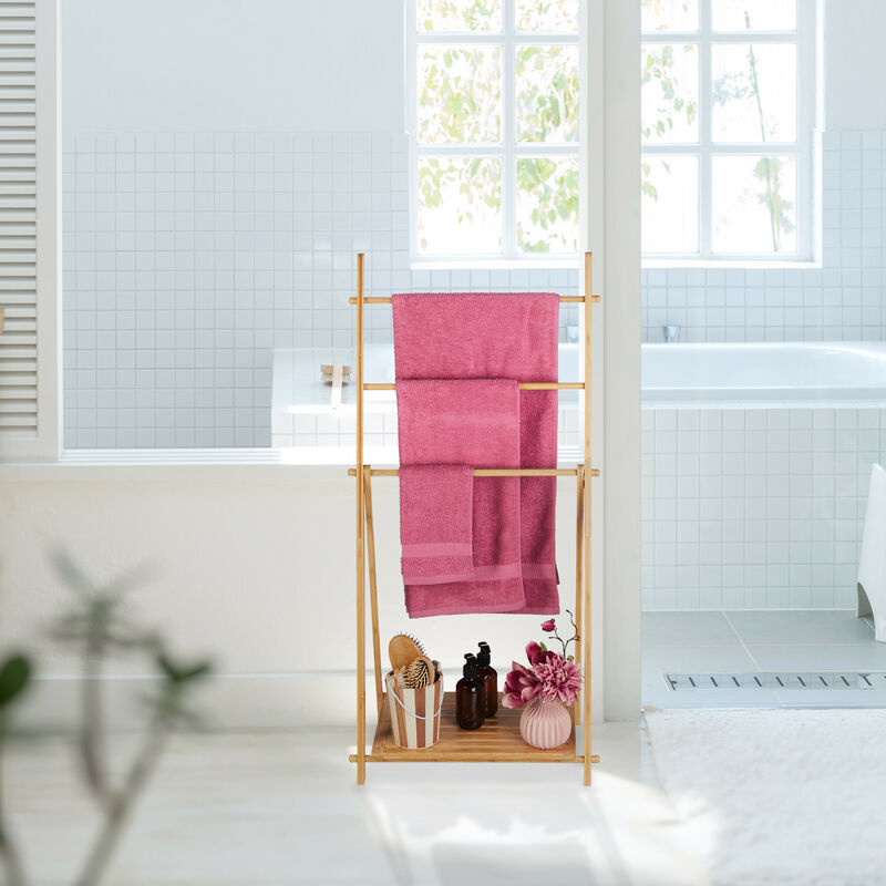 Relaxdays Bamboo Towel Stand, 3 Bars, 1 Shelf, HWD: 110 x 53 x