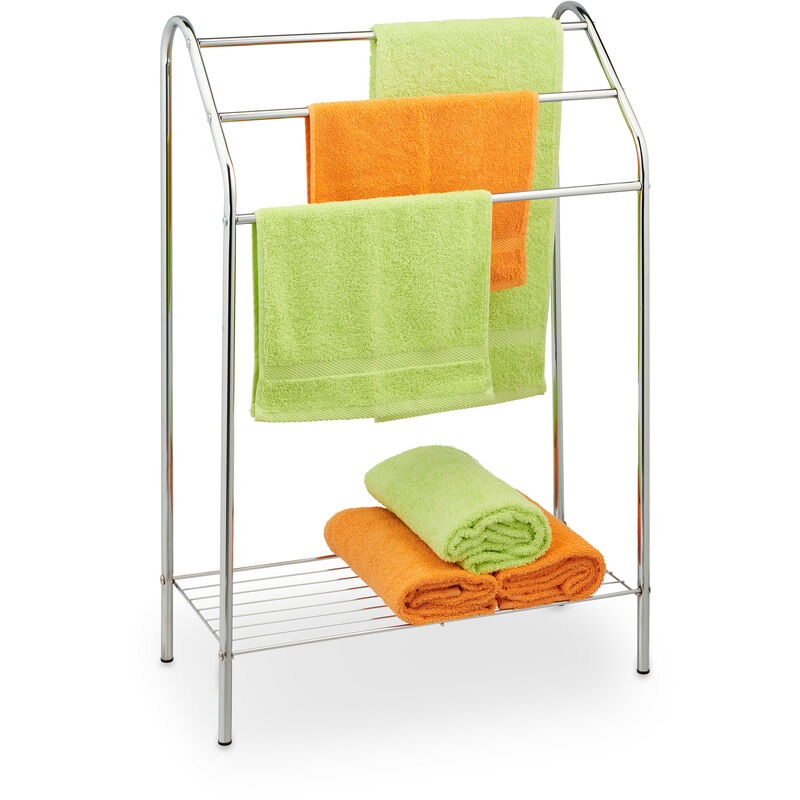 Relaxdays Towel Rack, 3 Bars, With Shelf, Steel, HxWxD