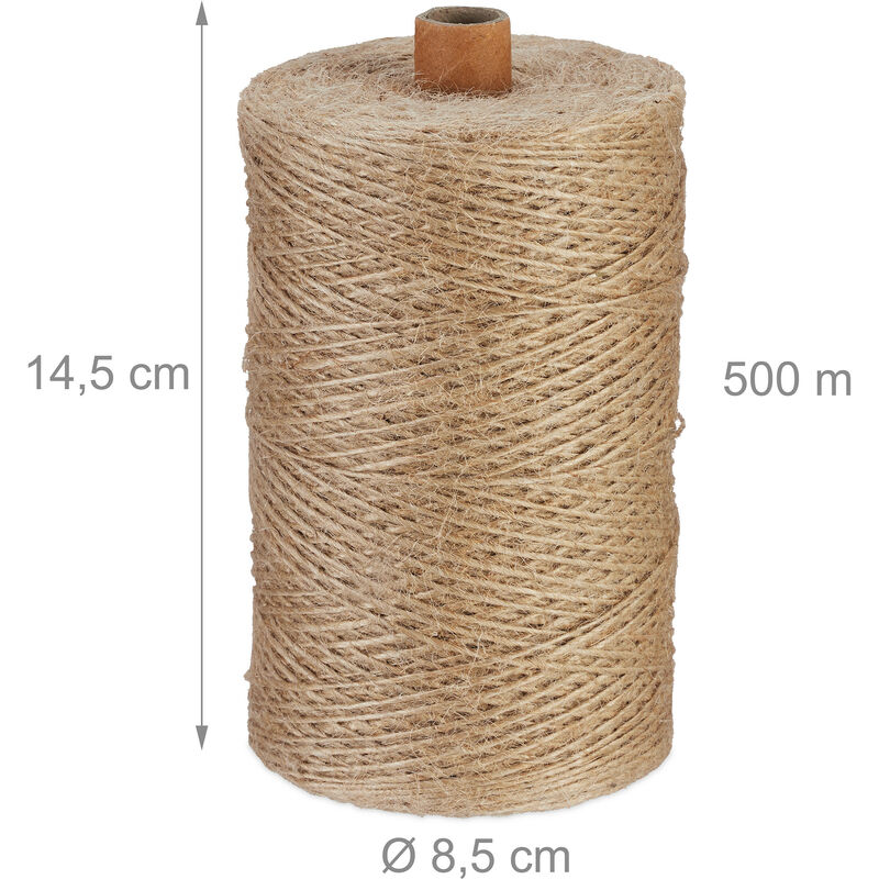 Relaxdays Natural Rope, 2x Set, Jute, Plant, Twine, Handicraft, Garden  Decorations, Hessian Thread, 1mm Thick, 500m Long