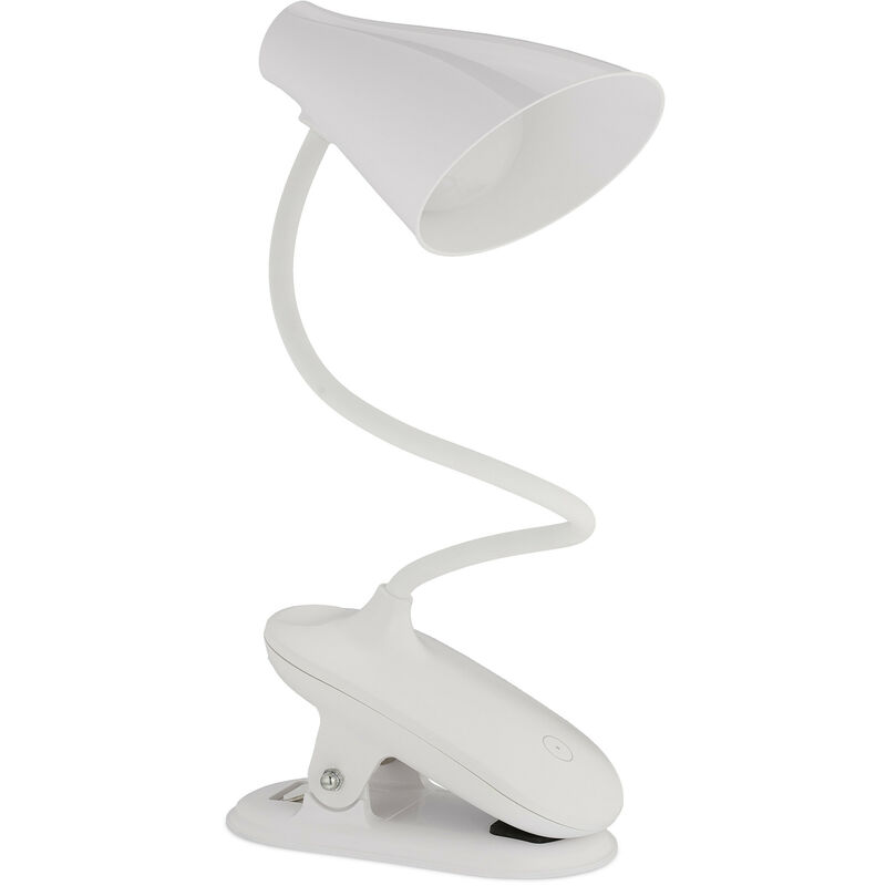 Relaxdays LED clamp lamp, clampable desk lamp with touch, 3 light colours,  flexible, rechargeable clamp lamp, white