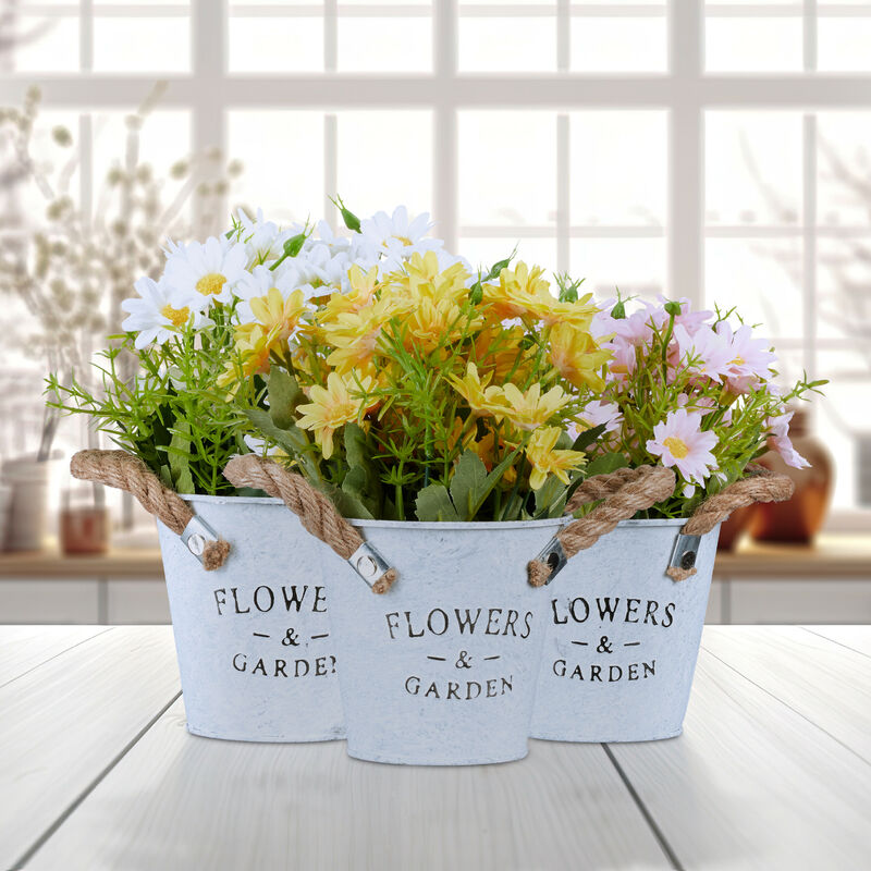 Outsunny 2-Pack Artificial Lisianthus Hanging Basket – Yellow, PE/Wicker, 25x25x34 Cm