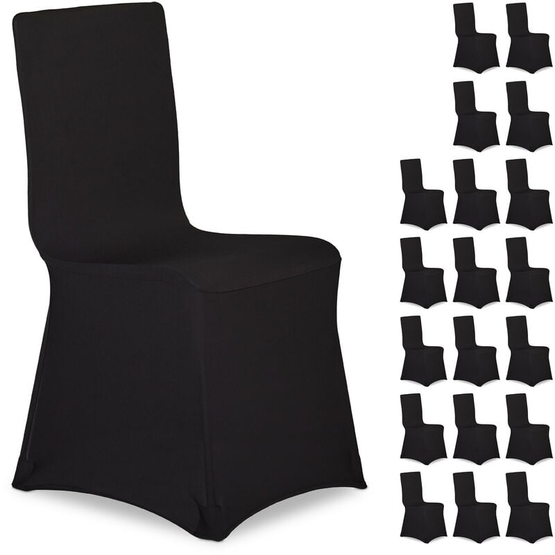 20 x Chair Covers, Universal Stretch Material, Washable Fabric, Banquet  Decoration, Reception and Celebration, Black