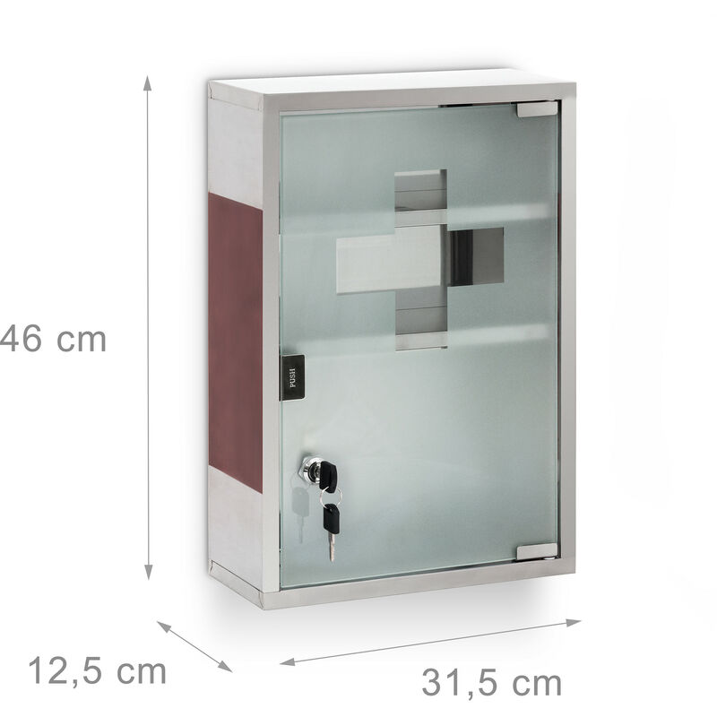 Stainless Steel Silver Corner Mount Medicine Cabinet with 3 Storage Shelf,  Locking Frosted Glass Door and Keys