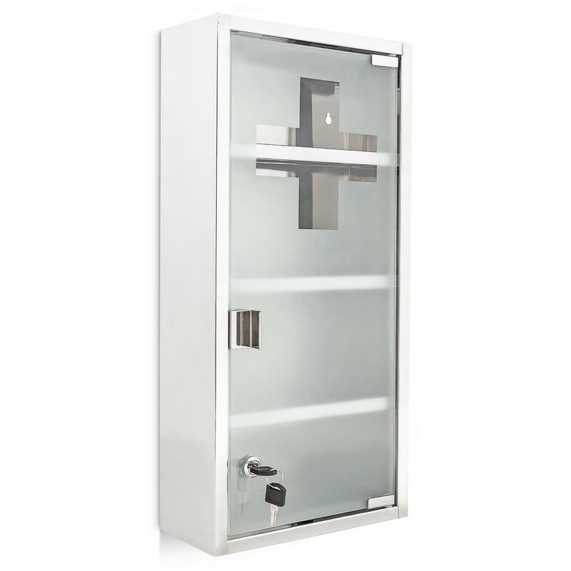 White Frosted Glass Door Wall Mount Medicine Cabinet Bathroom Storage Shelf