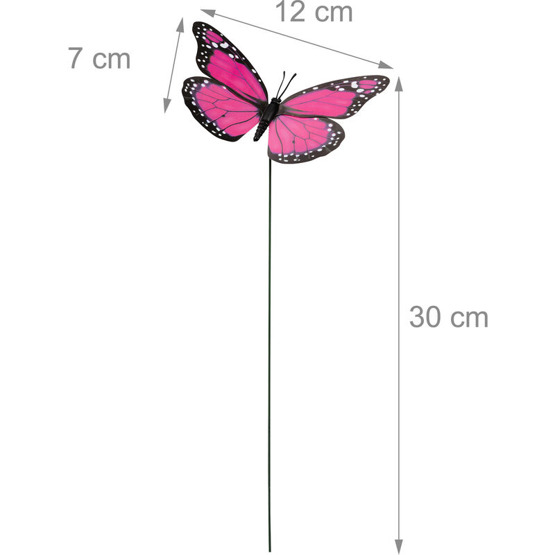 Relaxdays Ornamental Garden Butterflies, Set of 36, Flowerpot Decoration,  Decorative Outdoor Butterfly Stakes, Metal Sticks, PVC, Multicoloured