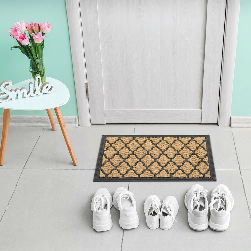 Embossed Modern Natural Coco Coir Non-slip Welcome Door Mat for Home  Entryway Entrance, Indoor Outdoor Front Door, Outside Porch, Decor Gift 