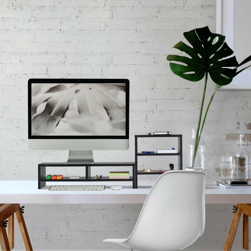 Relaxdays Monitor Stand With Shelf – 14x40x23.5cm, White Fibreboard – Ergonomic Desk Riser For Screens, With Storage Compartment & Keyboard Space-603153
