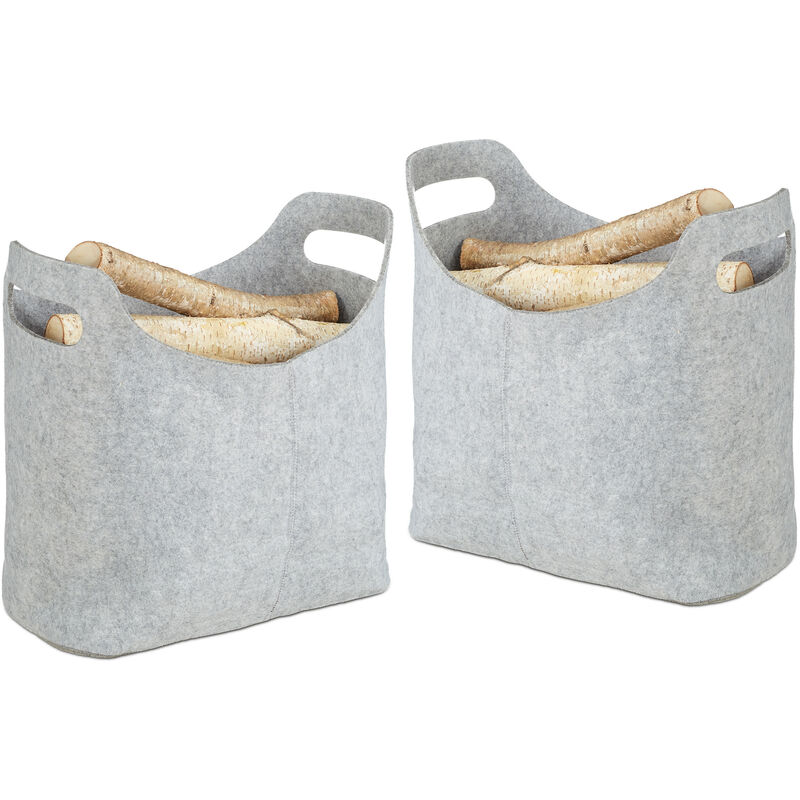 Set Of 2 Relaxdays Felt Firewood Basket, Portable Magazine Holder  Wood Bin H X W X D  25 X 25 X 50 Cm  Brown Pdmanomano51665411