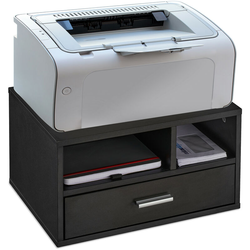 Relaxdays Printer Stand With Drawer And 2 Compartments, Desk Shelf For Printer, Printer Holder, HBT 22 X 40 X 30 Cm, White - View #8