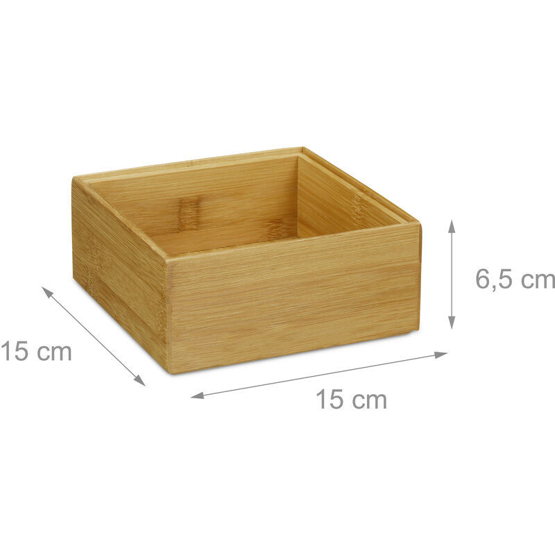 Set of 4 Relaxdays Bamboo Storage Box, Stackable, Natural Look, Kitchen  Organiser, Bathroom, 6.5 x 15 x 15 cm, Natural