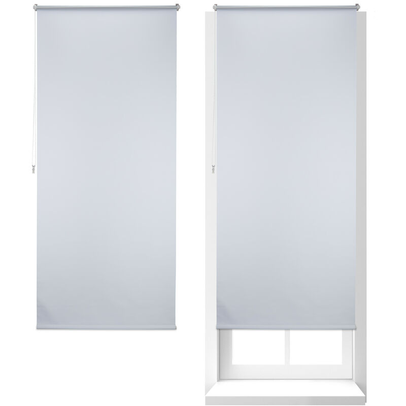Set of 2 Relaxdays Thermal Blackout Blinds, Heat Protection, Side-Pull  Roller Shades, No Drilling, 90x210cm, White