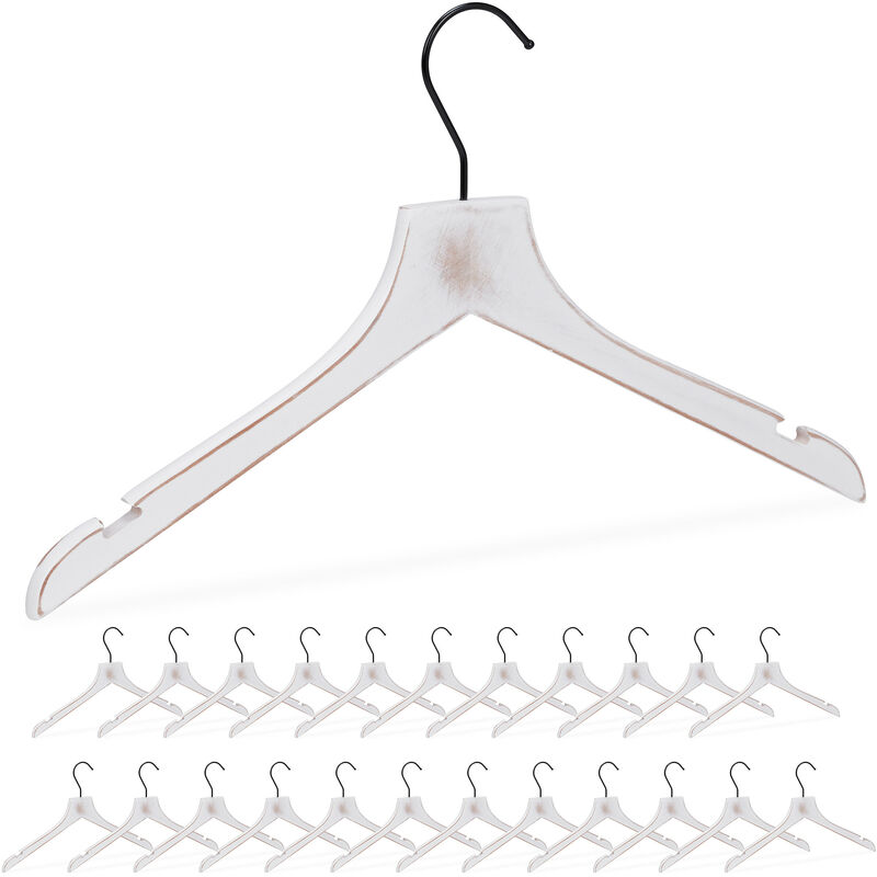 5x Relaxdays Multi Clothes Hanger, Holder with 4 Flexible Coat Hangers,  Organiser, Metal Hooks, Lotus Wood, White