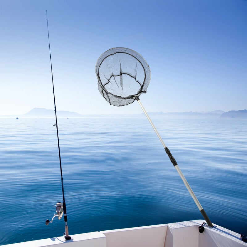 Relaxdays Fishing Landing Net, 4x Set, Telescopic Handle 60-130 cm,  Foldable, Lightweight, Round, Ø 36 cm, Black/Silver