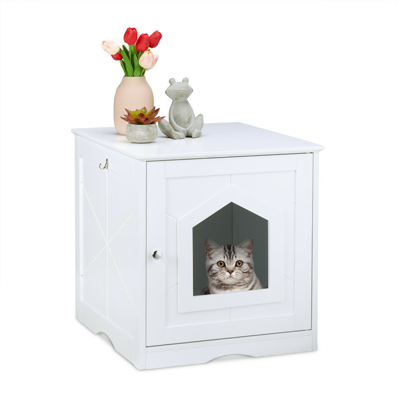 Casa Per Gatti In Legno IDMarket: Con Porta A Lamelle, Tetto Bituminato Verde, 57x42x45 Cm, Sollevata Da Terra