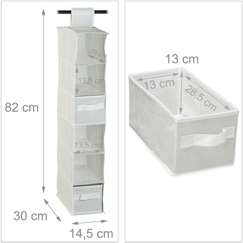 3x Organizer Armadio per Stoffa, 6 Scomparti, 2 Cassetti, Scaffale da  Appendere 82 x 14,4 x 30 cm, Flessibile, Bianco