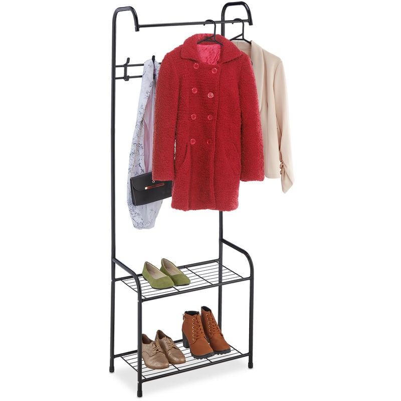 Relaxdays Coat Rack Metal, 2 Shelves & 4 Hooks, Free-Standing