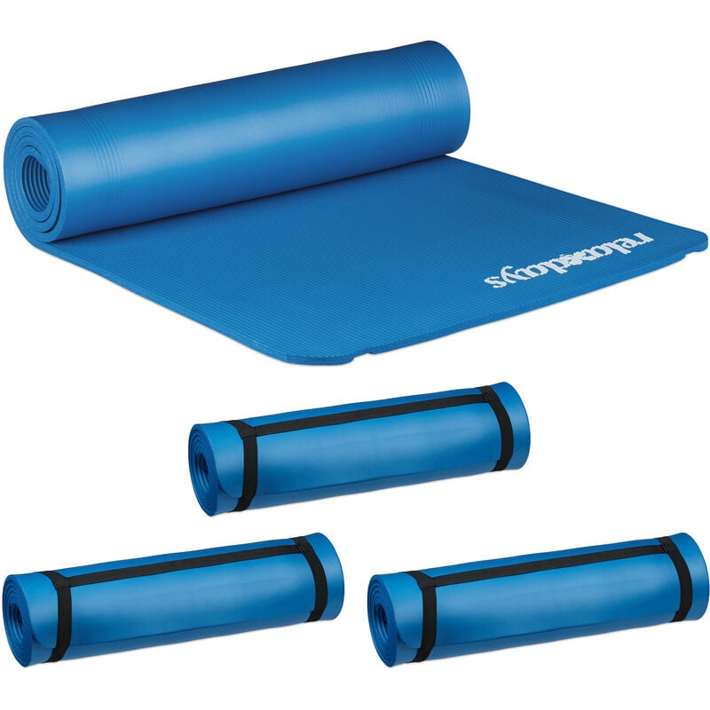 Relaxdays 4x Yoga Mats, for Pilates and Other Exercises, With Carry Straps,  for Gym or Home, Padded, 1x60x180 cm, Blue