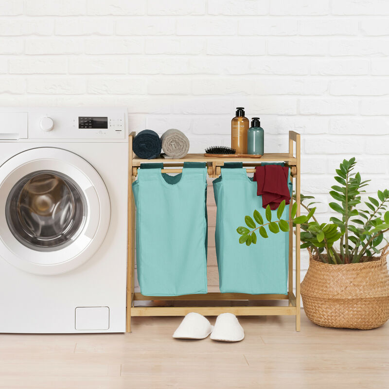 Relaxdays Bamboo Laundry Basket, Pull ...