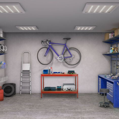 Relaxdays Workbench, 600 kg, Workshop Table, Garage, HWD: 91 x 141 x 61 cm, Steel & MDF, Tool Bench, 2 Levels, Red
