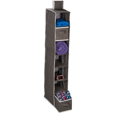 Relaxdays Hanging Wardrobe Storage, 7 Open Compartments, 2 Drawers, HxWxD: 106x16.5x31 cm, Hanging Organiser, Anthracite