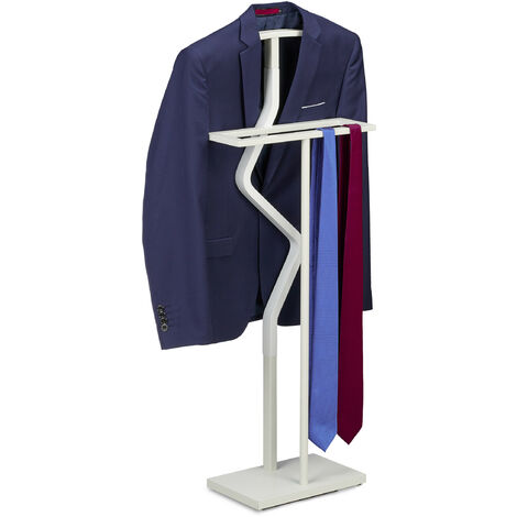 Relaxdays Valet Stand, Suit Holder, Clother Butler, Jacket & Trouser Hanger, 107 x 47.5 x 20 cm, Metal & MDF, White (1/5)