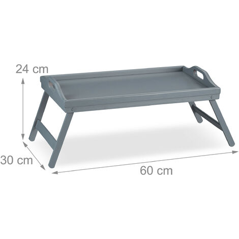 Relaxdays Folding Serving Tray, Set of 2, for Breakfast in Bed, with Legs & Handles, Bamboo & MDF, 24 x 60 x 30 cm, Grey