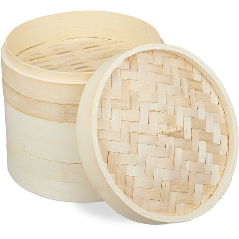 Relaxdays Bamboo Steamer, 3 Tier, Traditional, Asian Cooker, for Rice ...