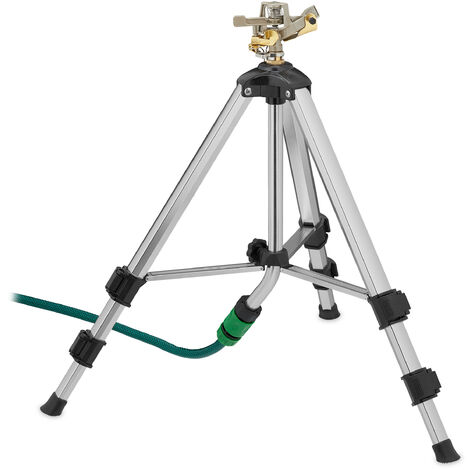 Relaxdays Sprinkler Tripod Stand Range 9m 0 360 Watering Angle Click Connection Static Garden Water Grey Black