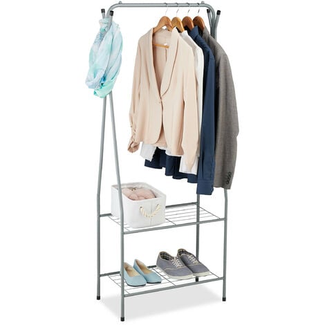 Relaxdays Coat Rack Metal, 2 Shelves & 4 Hooks, Free-Standing Clothes Rail,  Hallway Storage, HWD: 158 x 60 x 33cm, Grey