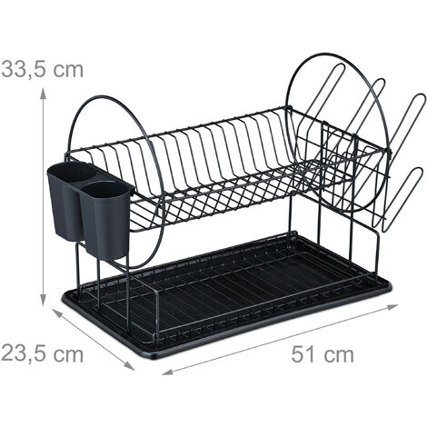 Relaxdays Dish Drainer, 2 Tiers, Drying Rack for Plates, Mugs, Bowls, HWD:  33.5 x 51 x 23.5 cm, Crockery Holder, White