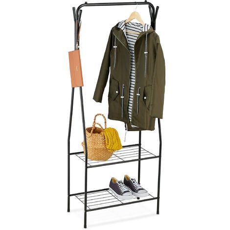 Relaxdays Coat Rack Metal, 2 Shelves & 4 Hooks, Free-Standing Clothes Rail,  Hallway Storage, HWD: 158 x 60 x 33cm, Black