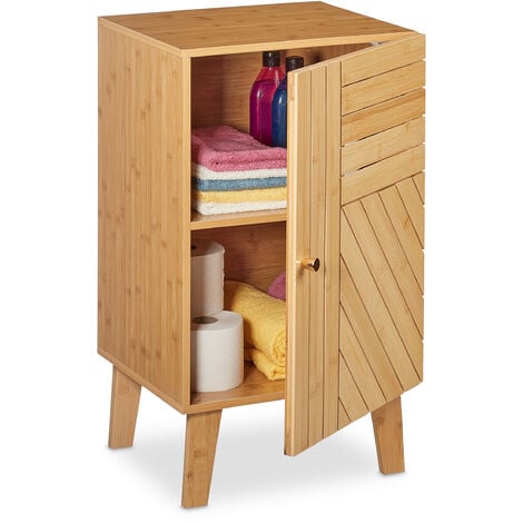 Relaxdays Bathroom Cabinet, Free-standing, Wooden, Bamboo, Adjustable ...