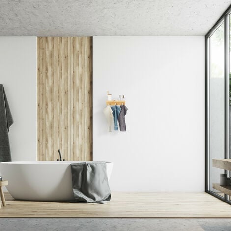 Relaxdays Shelf with 3 Hooks, Wall Mount, Bamboo, Hallway Coat Holder,  Bathroom Towel Store, HxWxD: 10x36x12