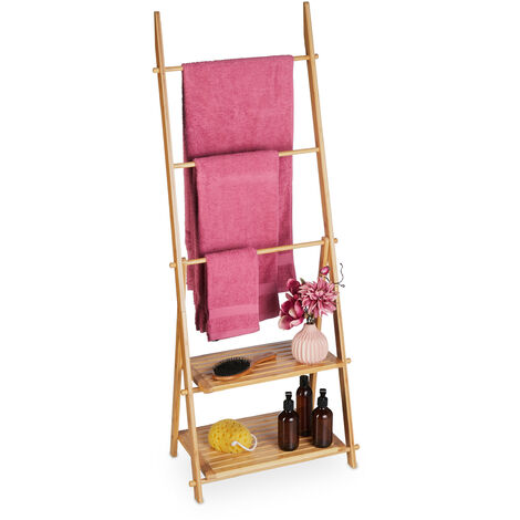 Relaxdays Towel Stand Bamboo, Bars, Storage Shelves, HWD