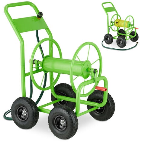 Relaxdays Hose Cart, 3/4 Connector, Trolley for Hosepipe up to 80 m, 4  Pneumatic Tyres, Reel on Wheels, Metal, Green